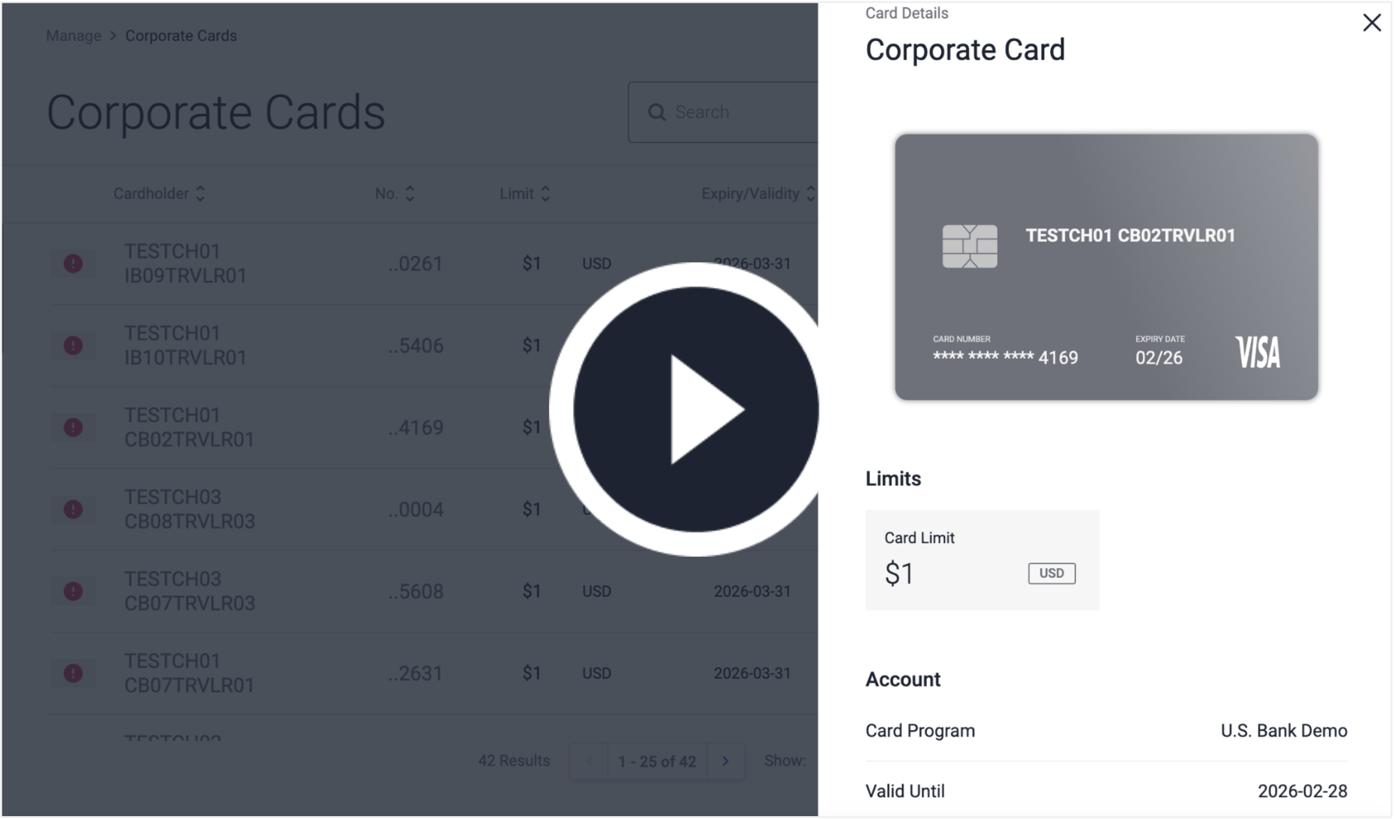 Card Management Recording banner with play button